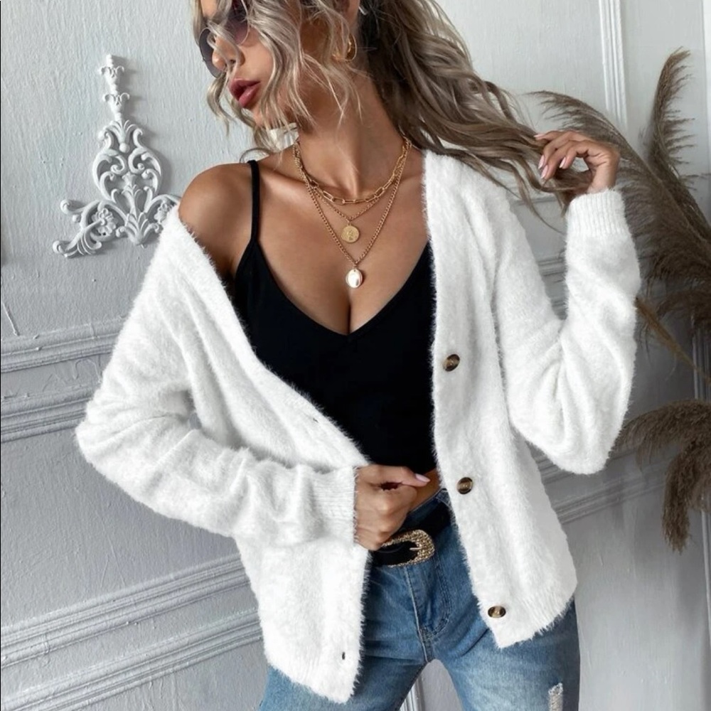 Shein fuzzy knit button-front cardigan
